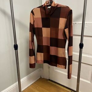 A.L.C. Brown and Tan Checkered Knit Top
